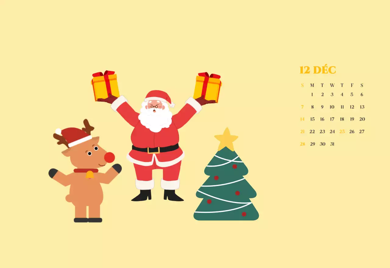 Calendrier avec illustrations de jeunes sur fond jaune-vert