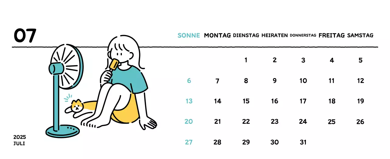 Illustrierter Kalender mit schönem Linienstil
