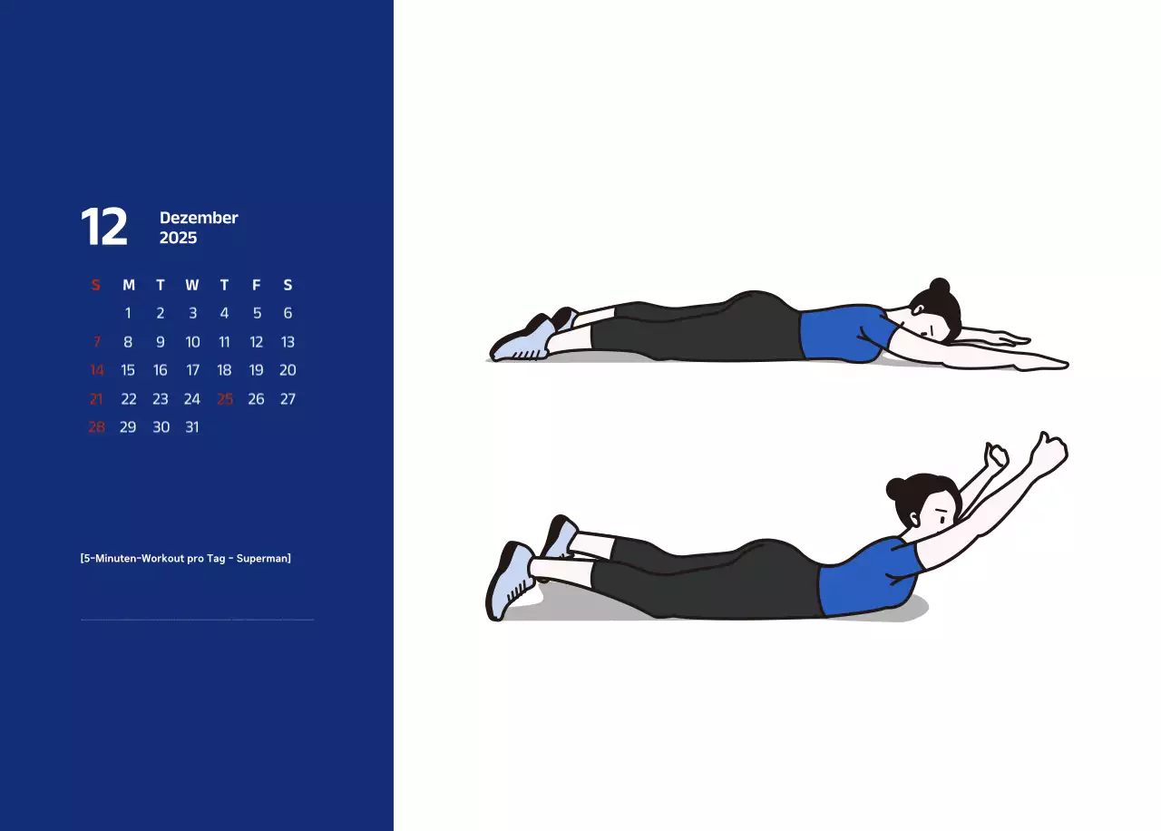Einfacher Kalender mit blauen, klaren Illustrationen