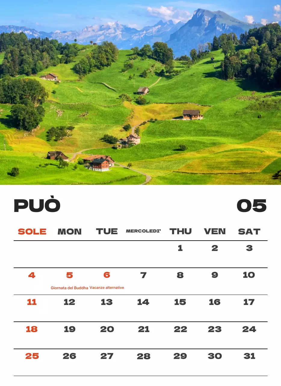 Calendario pulito con foto del cielo