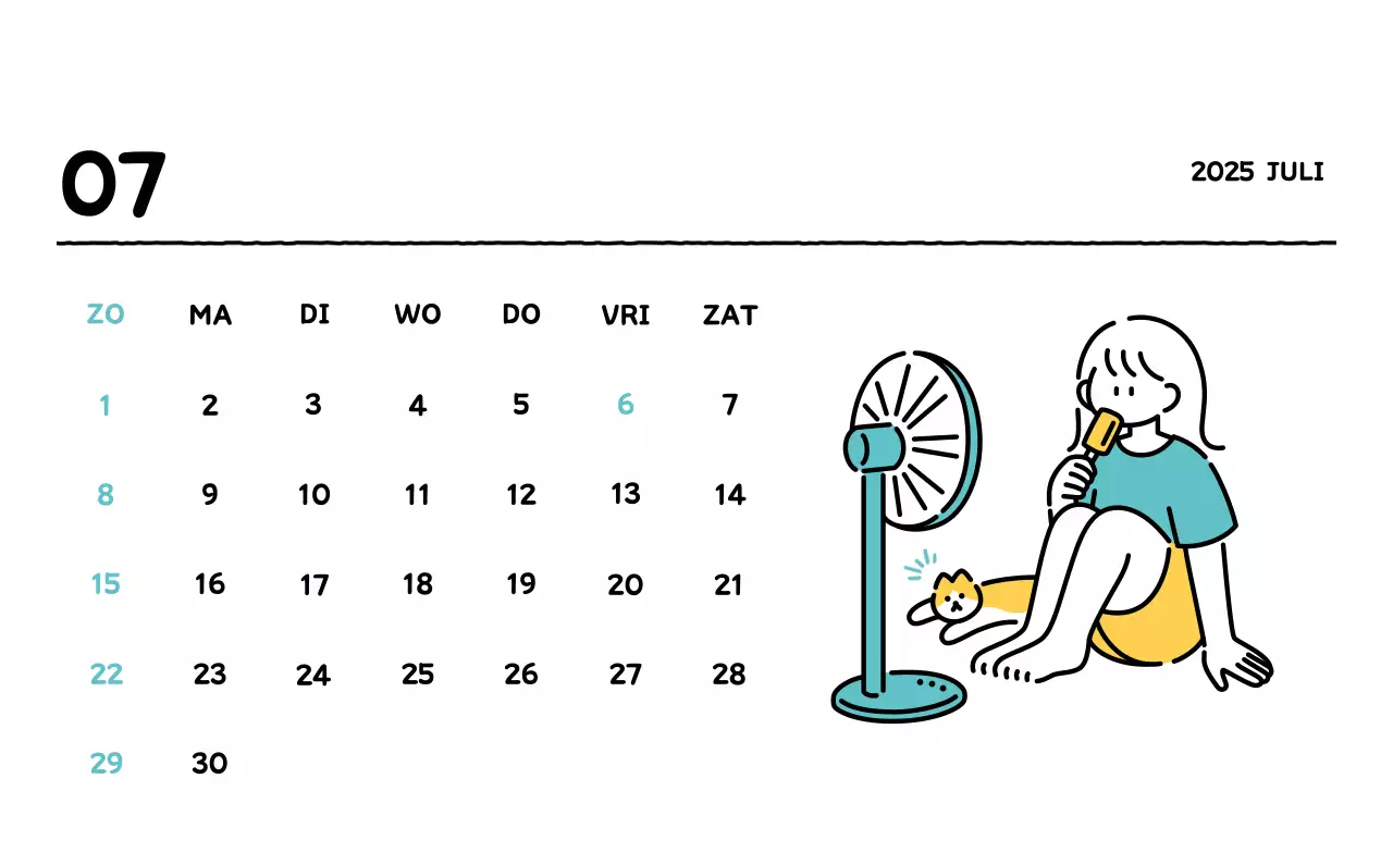 Geïllustreerde kalender met een mooie lijnstijl