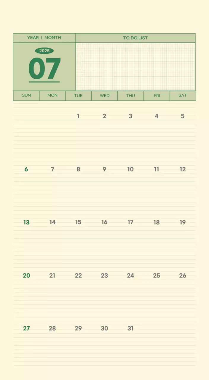 SAT D-Day Notepad Concept Wall Calendar in Green and Light Yellow