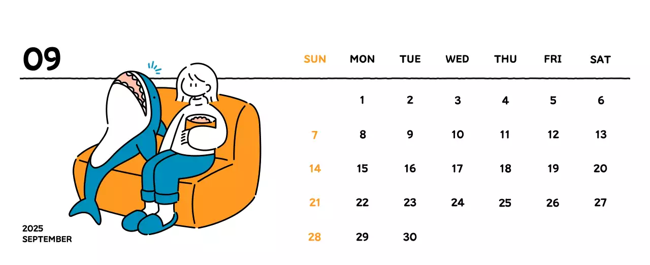 Illustrated calendar with a cute line style