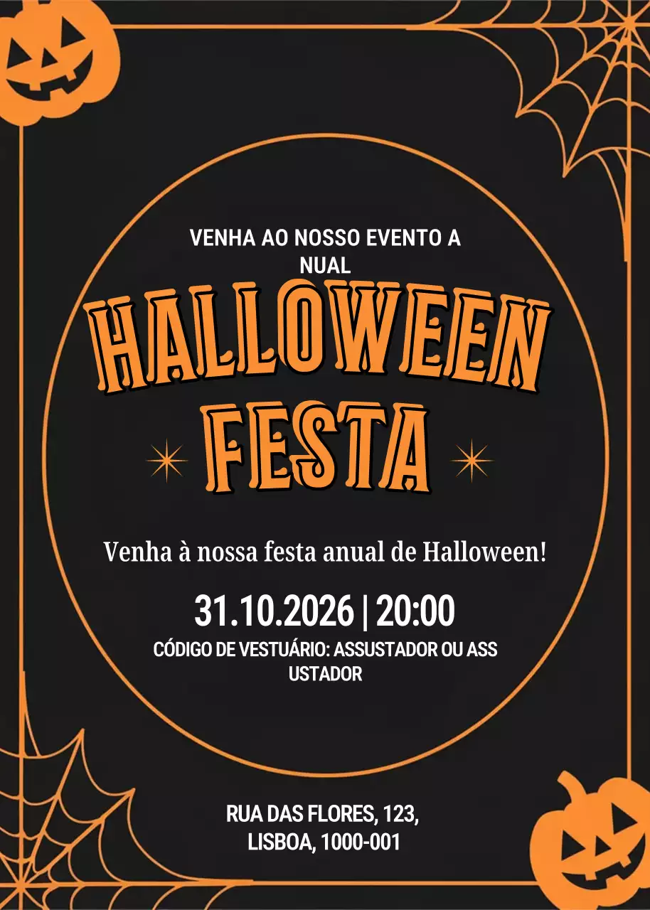 Convite de Halloween laranja retro