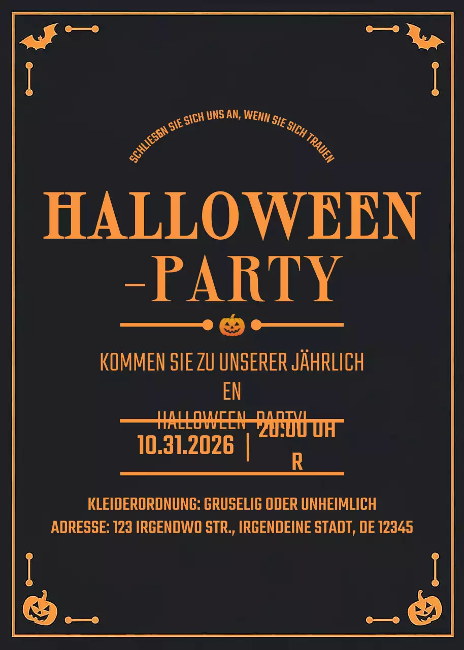 Schwarze gruselige Halloween-Einladung