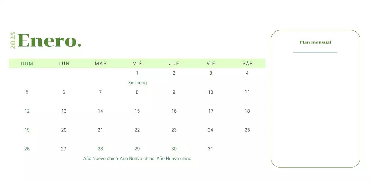Calendario con ilustraciones juveniles sobre fondo amarillo verdoso