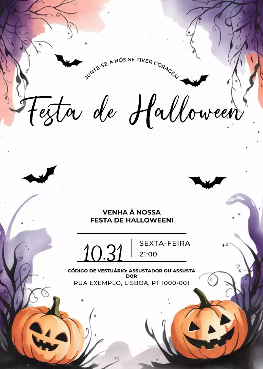 Convite de Halloween gótico preto