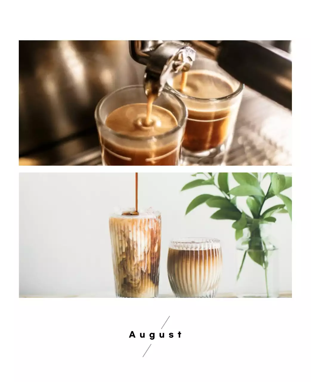 Einfacher Kaffee-Foto-Tischkalender für Cafés in Weißtönen