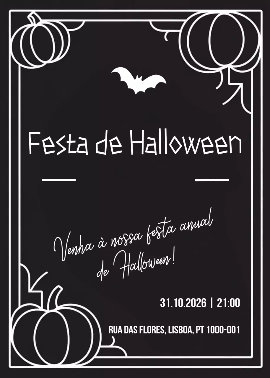 Convite de Halloween Preto Retro