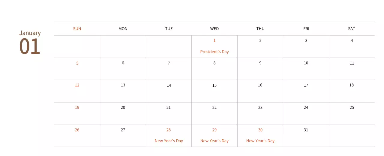 New Year's calendar with a warm, illustrated feel