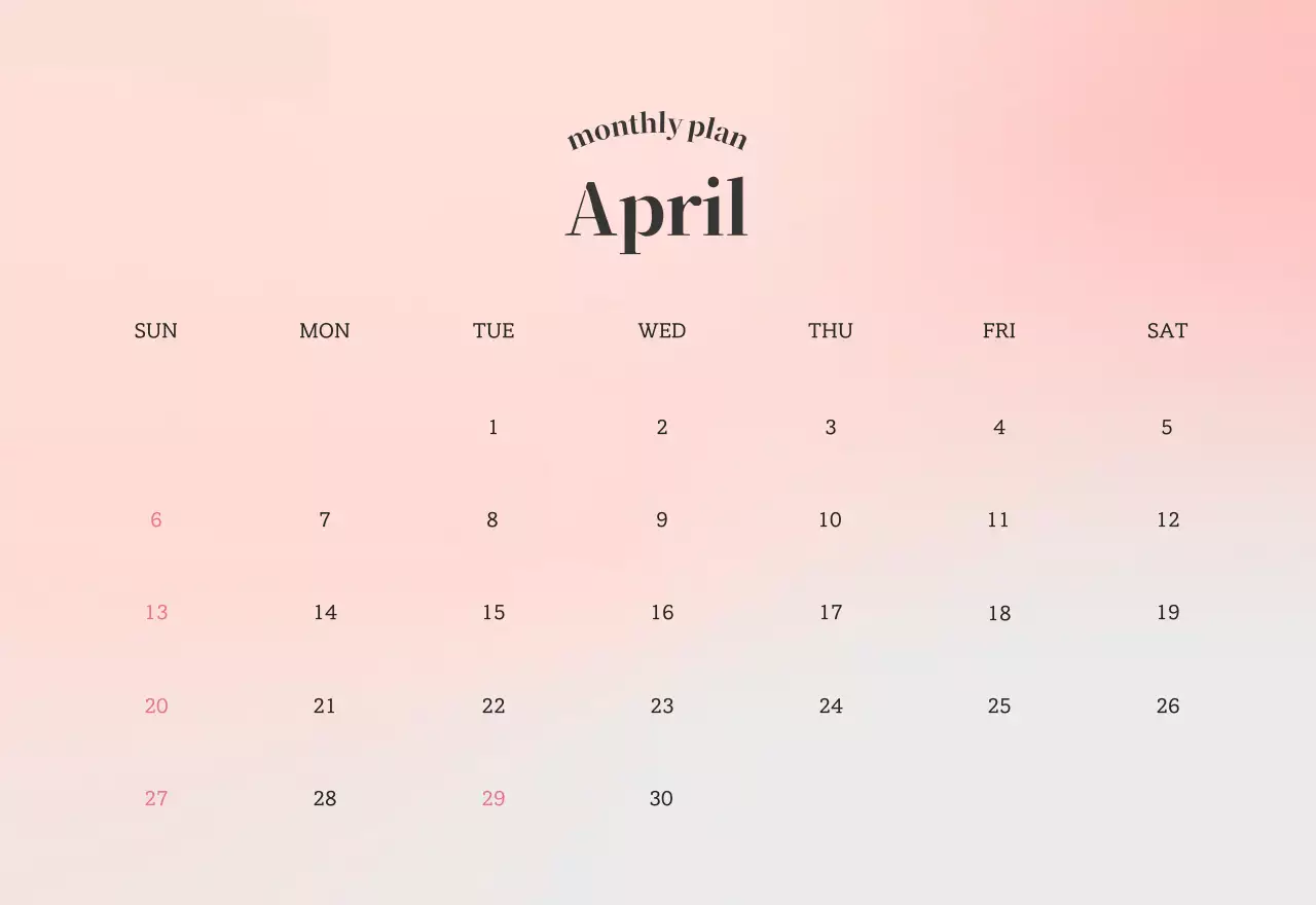 グラデーションミニマルカレンダーカレンダー