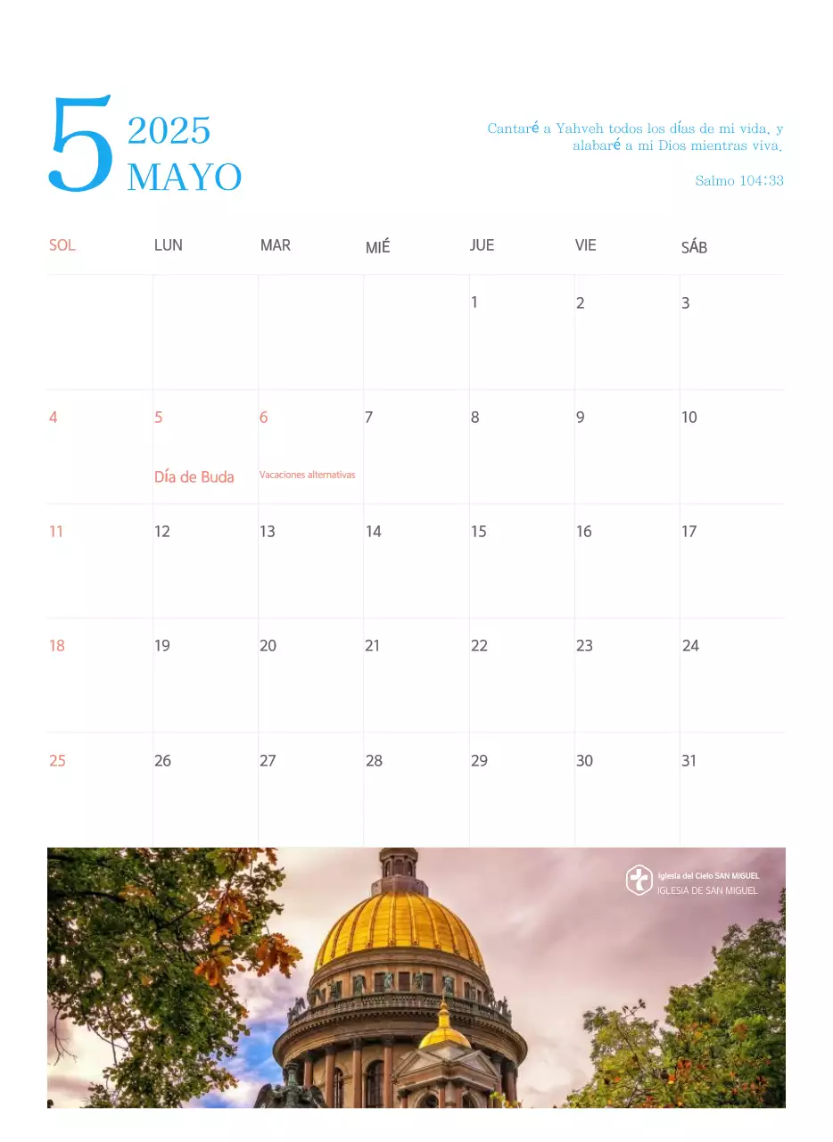 Calendario eclesiástico azul de concepto moderno