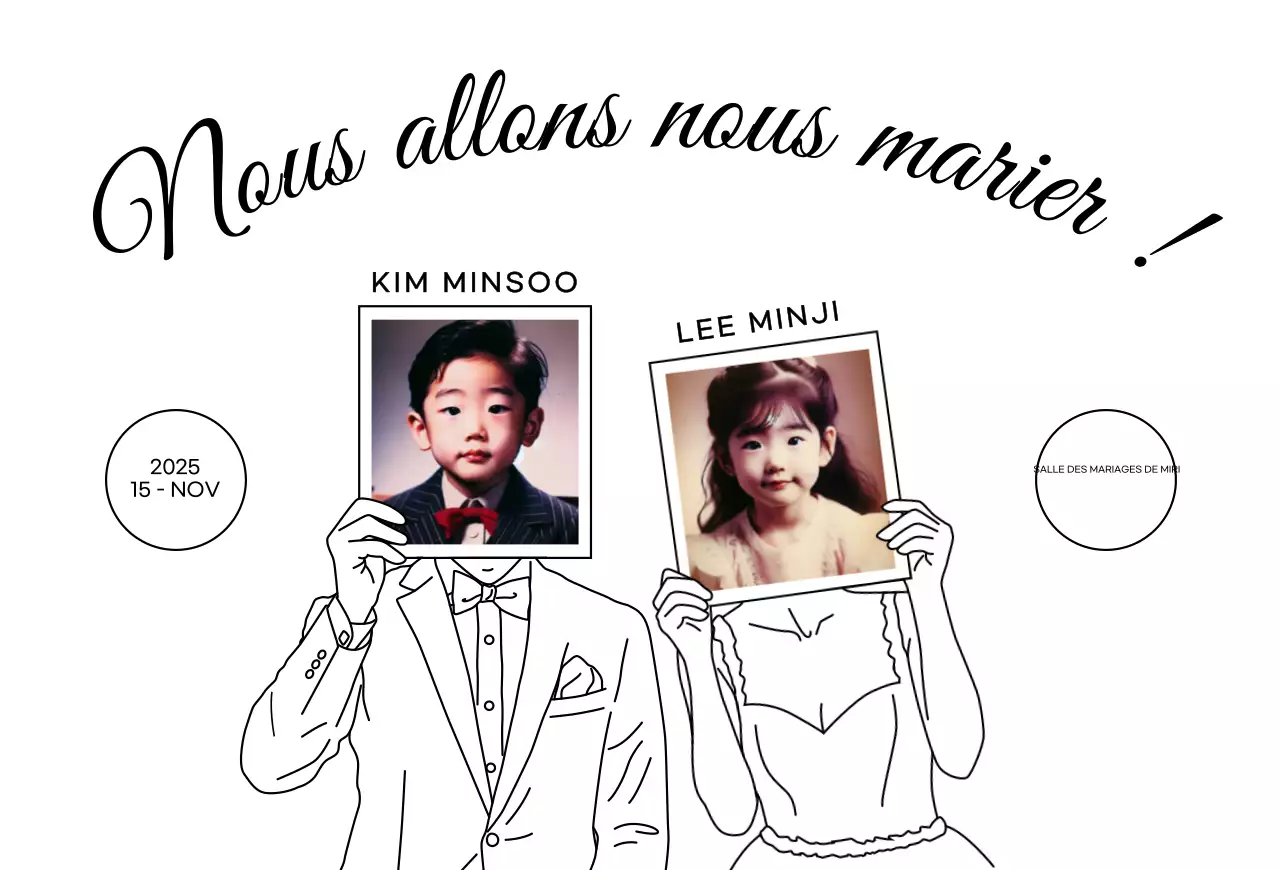 Photo d'enfance invitation de mariage simple en noir