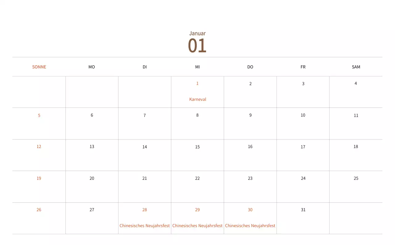 Neujahrskalender mit warmen Illustrationen