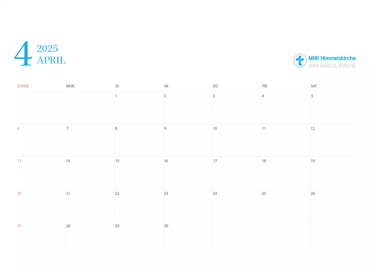 Blaues modernes Konzept Kirchenkalender