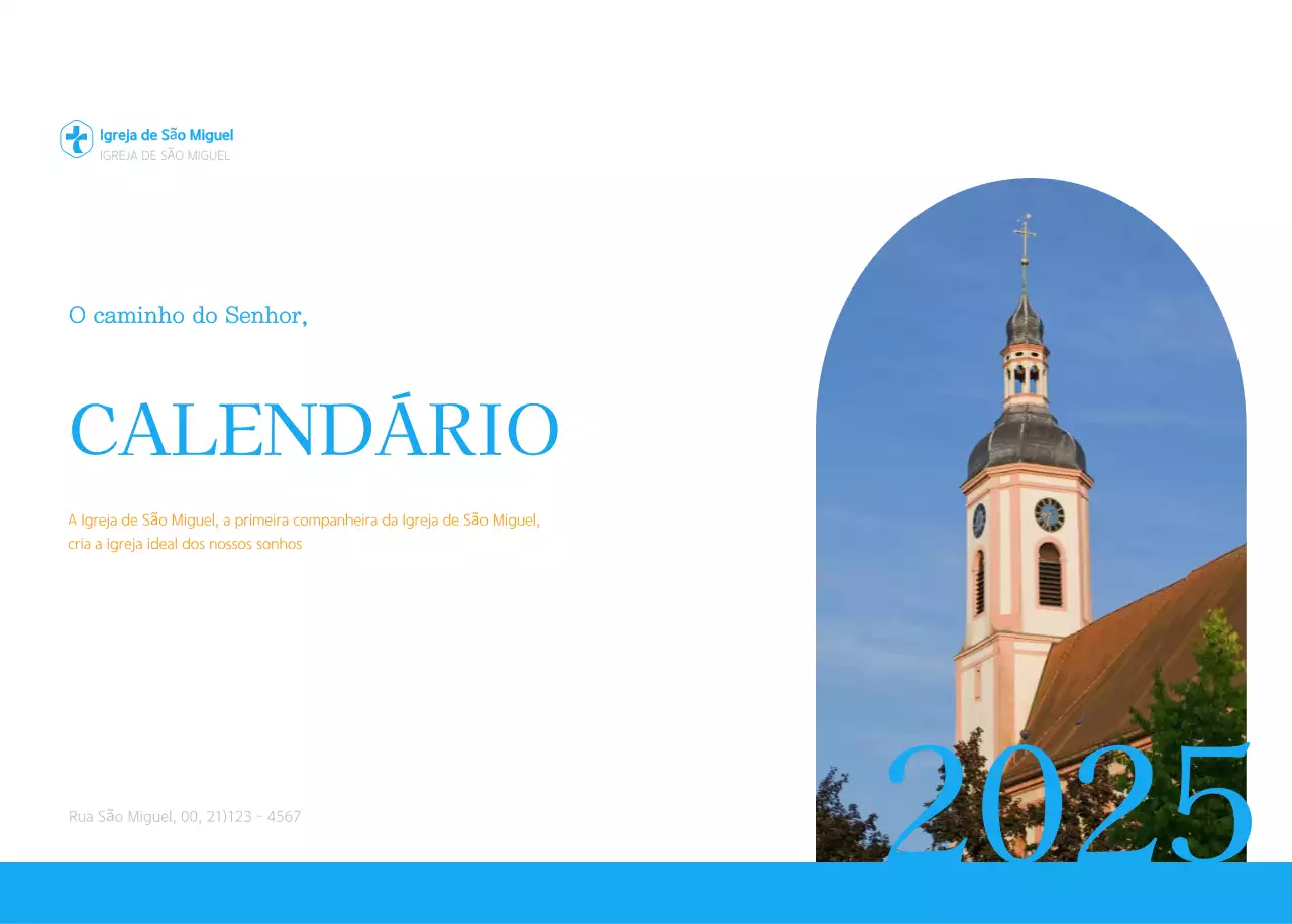 Calendário de igreja azul com conceito moderno