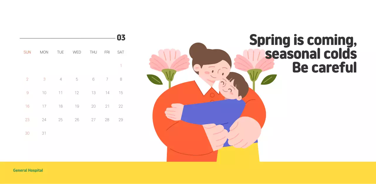 A holiday hospital with health and family themed illustrations and colorful accents