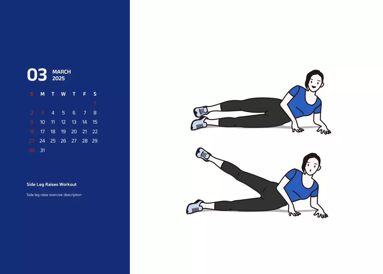 Simple calendar with blue, clean illustrations