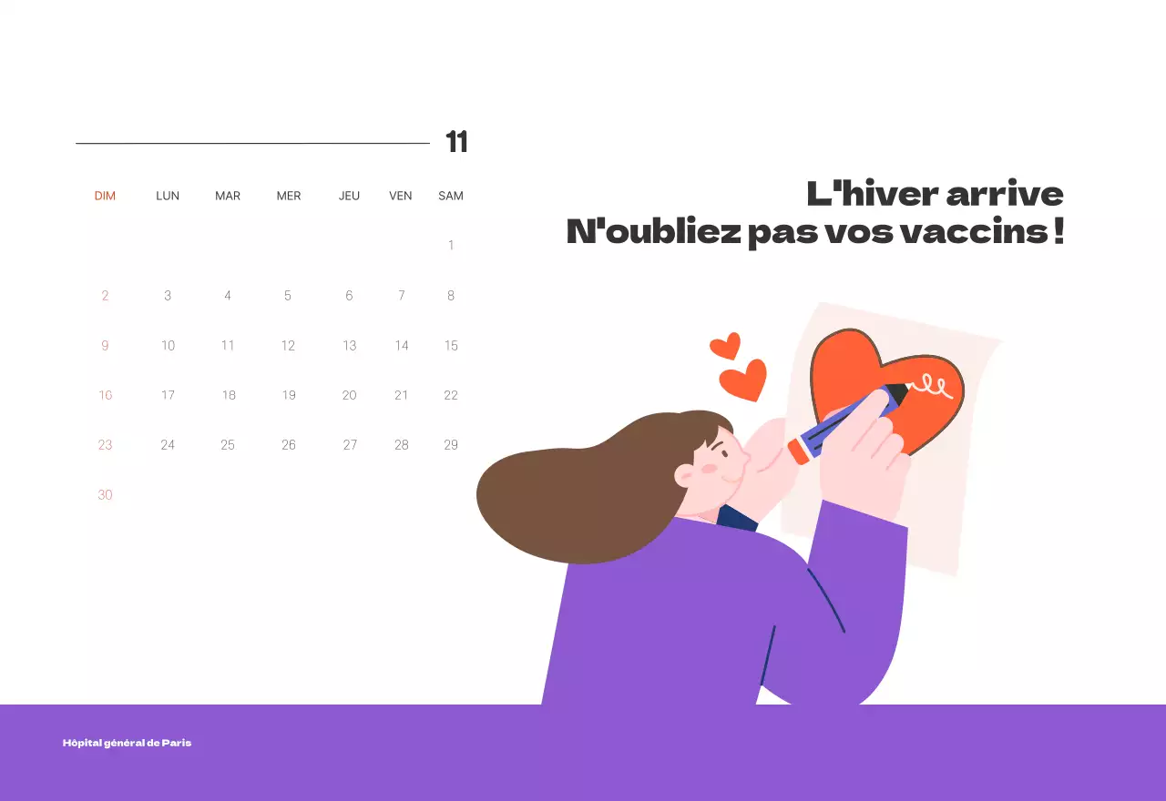 Un hôpital festif avec des illustrations sur le thème de la santé et de la famille et des accents colorés.