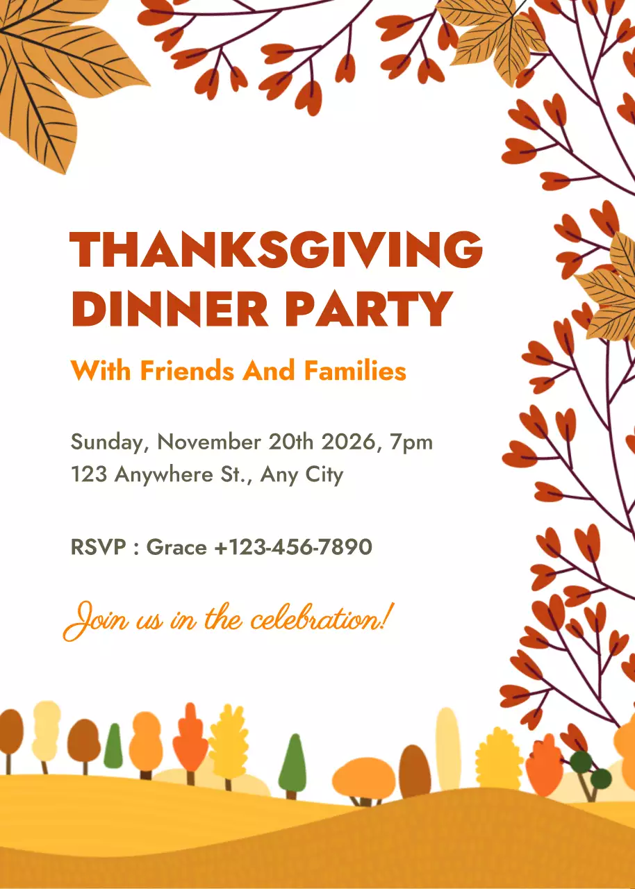 Orange Traditional Thanksgiving Invitation Poster