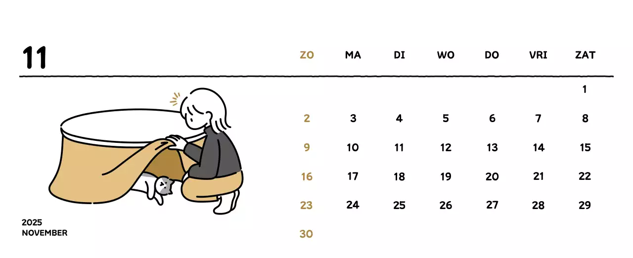 Geïllustreerde kalender met een mooie lijnstijl
