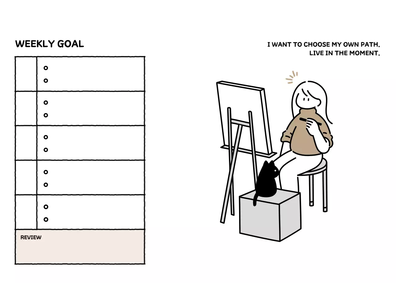 Illustrated calendar with a cute line style