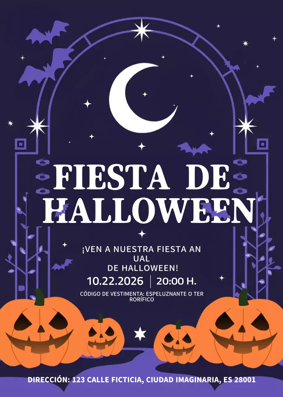 Invitación espeluznante de Halloween morada