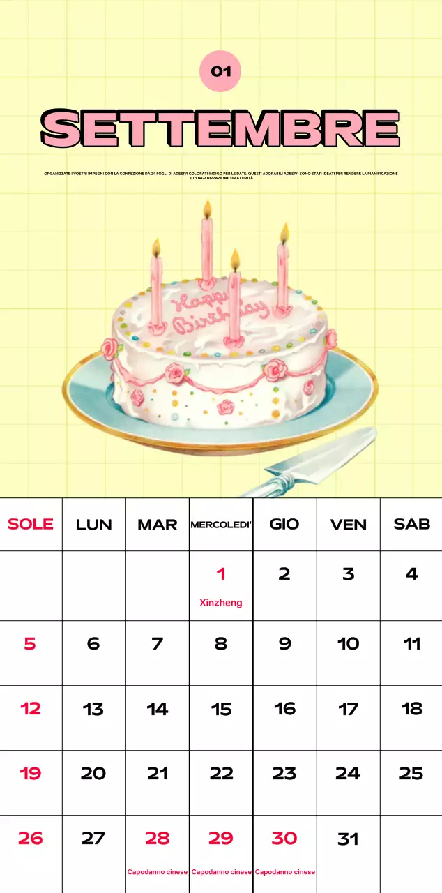 Calendari colorati con una varietà di illustrazioni retrò