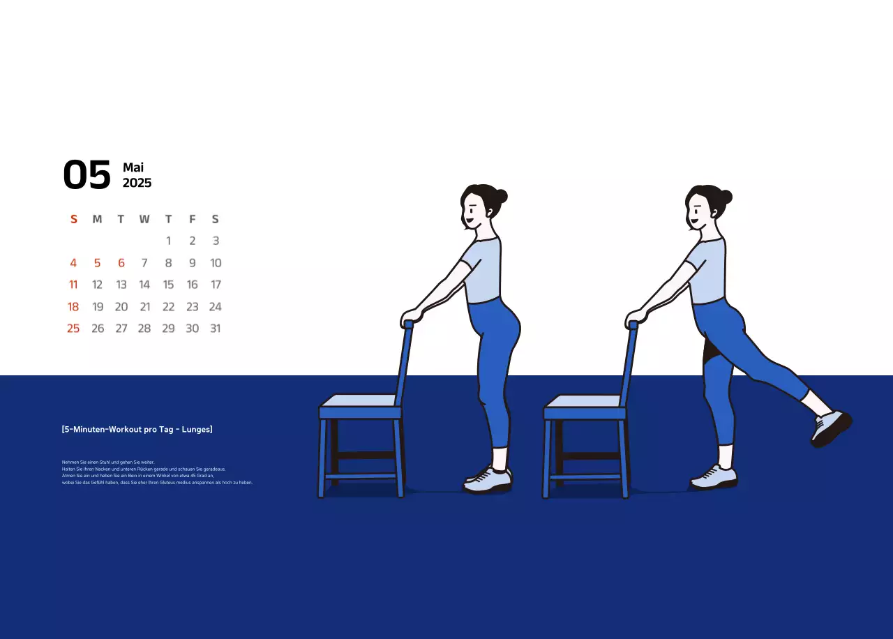 Einfacher Kalender mit blauen, klaren Illustrationen