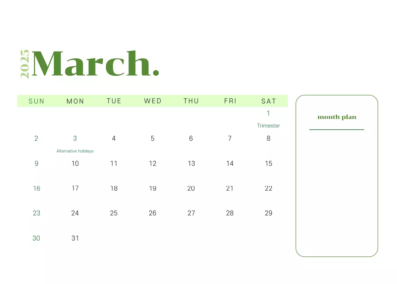 Calendar with youth illustrations on a yellow-green background