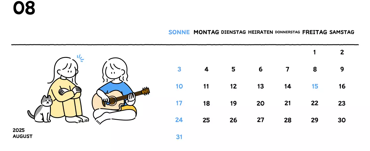 Illustrierter Kalender mit schönem Linienstil