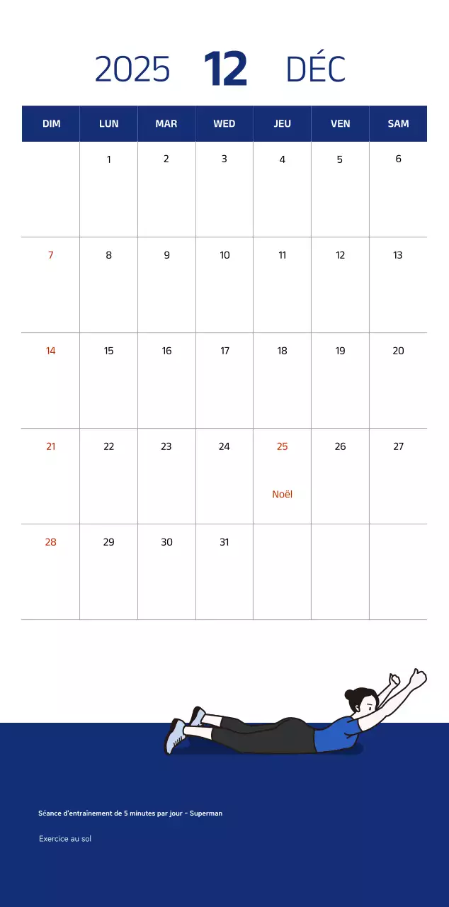 Calendrier simple avec des illustrations bleues et épurées