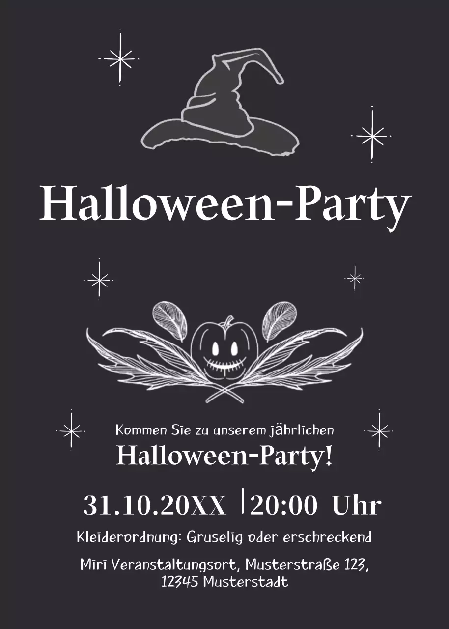 schwarz weiß Halloween Party Einladung