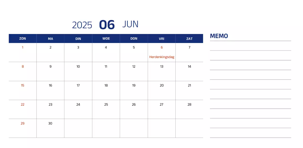 Eenvoudige kalender met blauwe, strakke illustraties