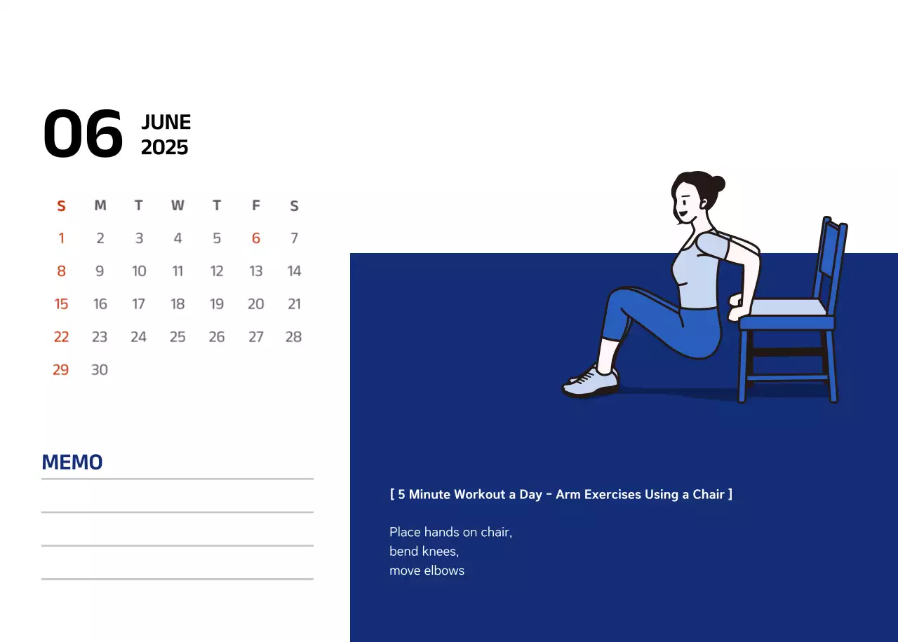 Simple calendar with blue, clean illustrations
