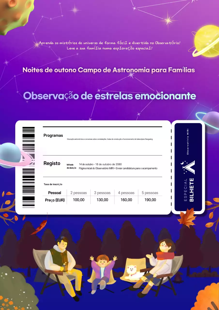 Promover um acampamento astronómico elegante em roxo