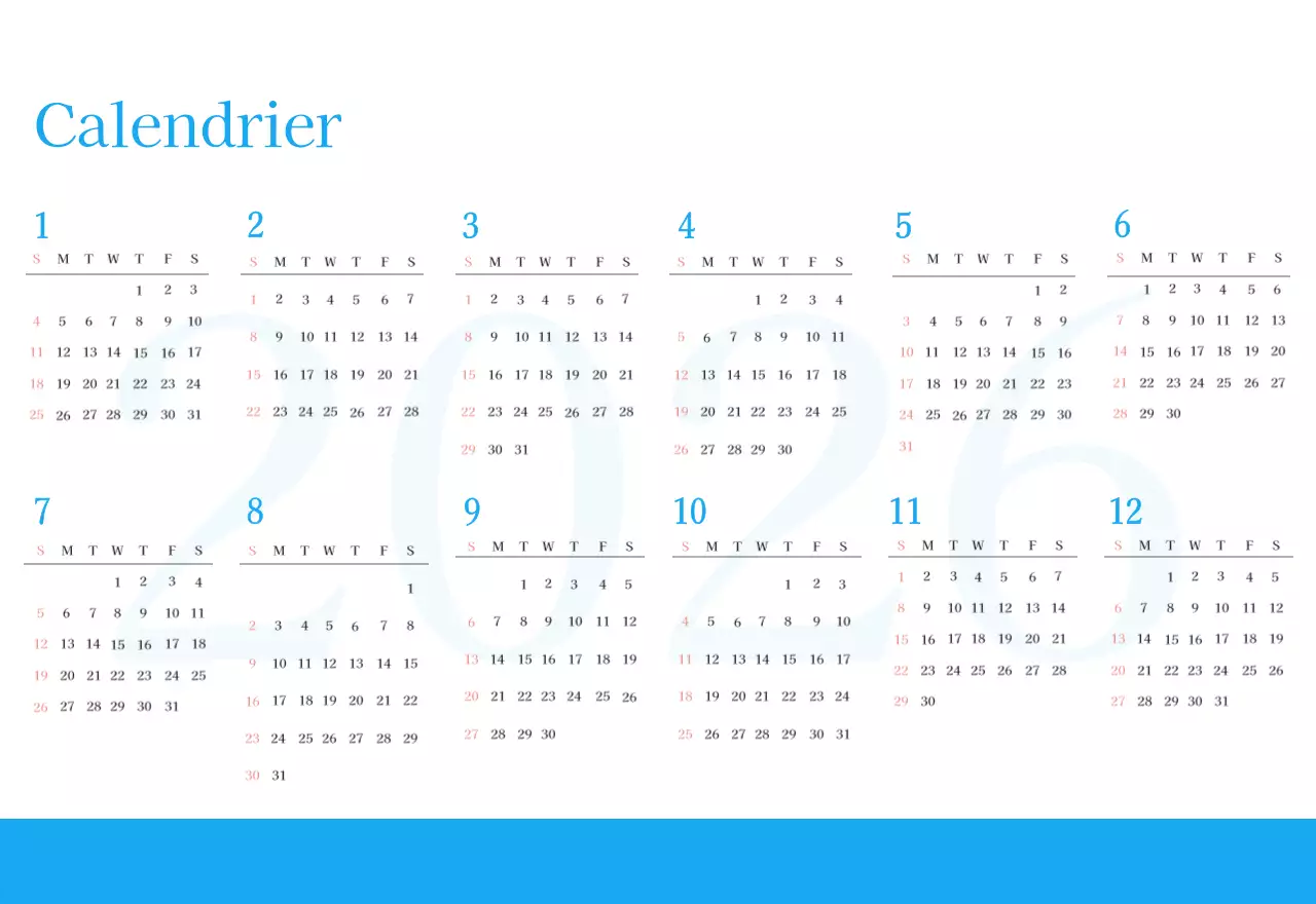 Calendrier d'église moderne bleu