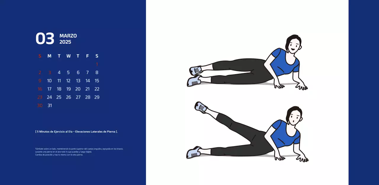 Calendario sencillo con ilustraciones azules y limpias