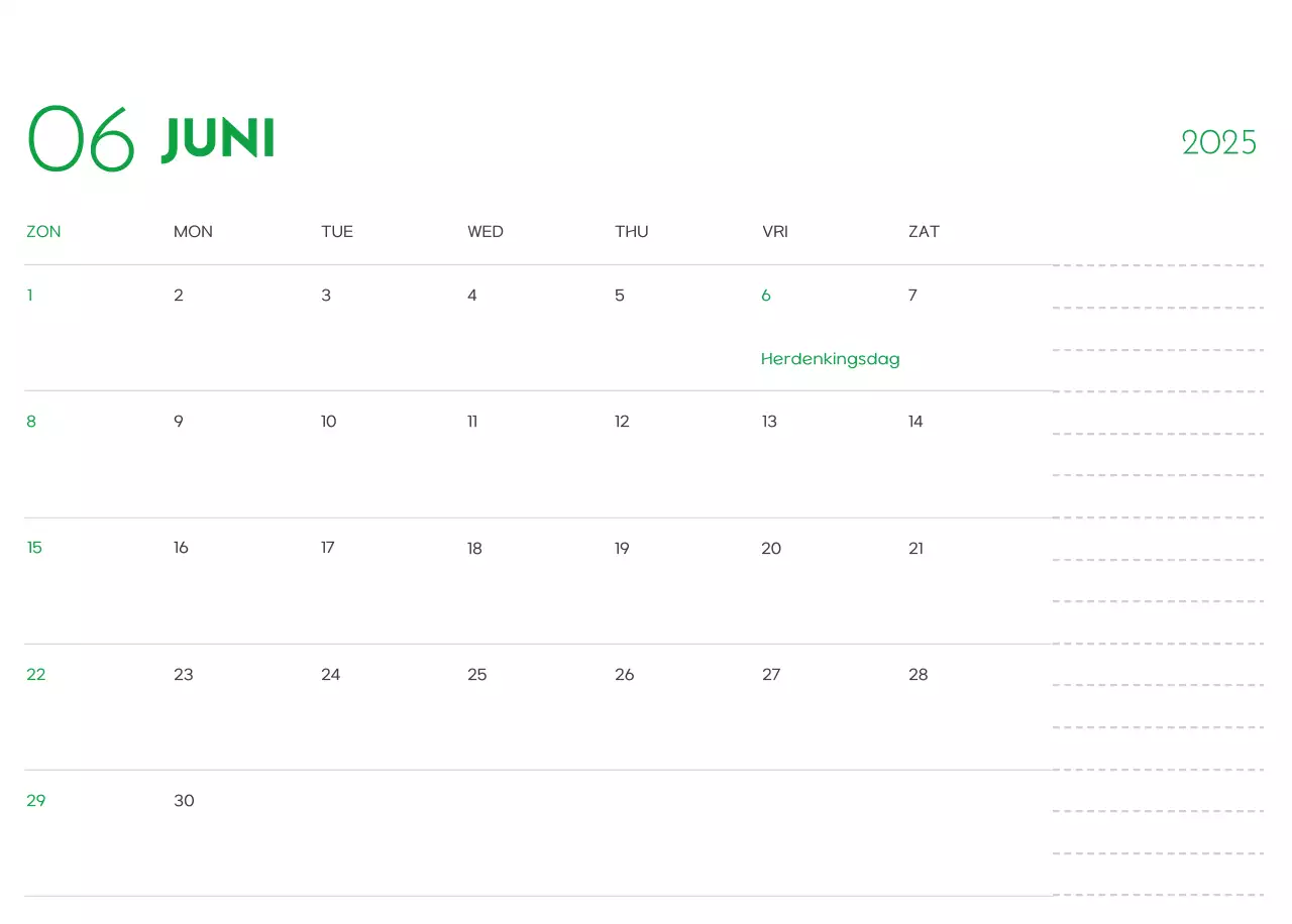 Een kalender met een puppyfoto en een schattige boodschap in groene accentkleur