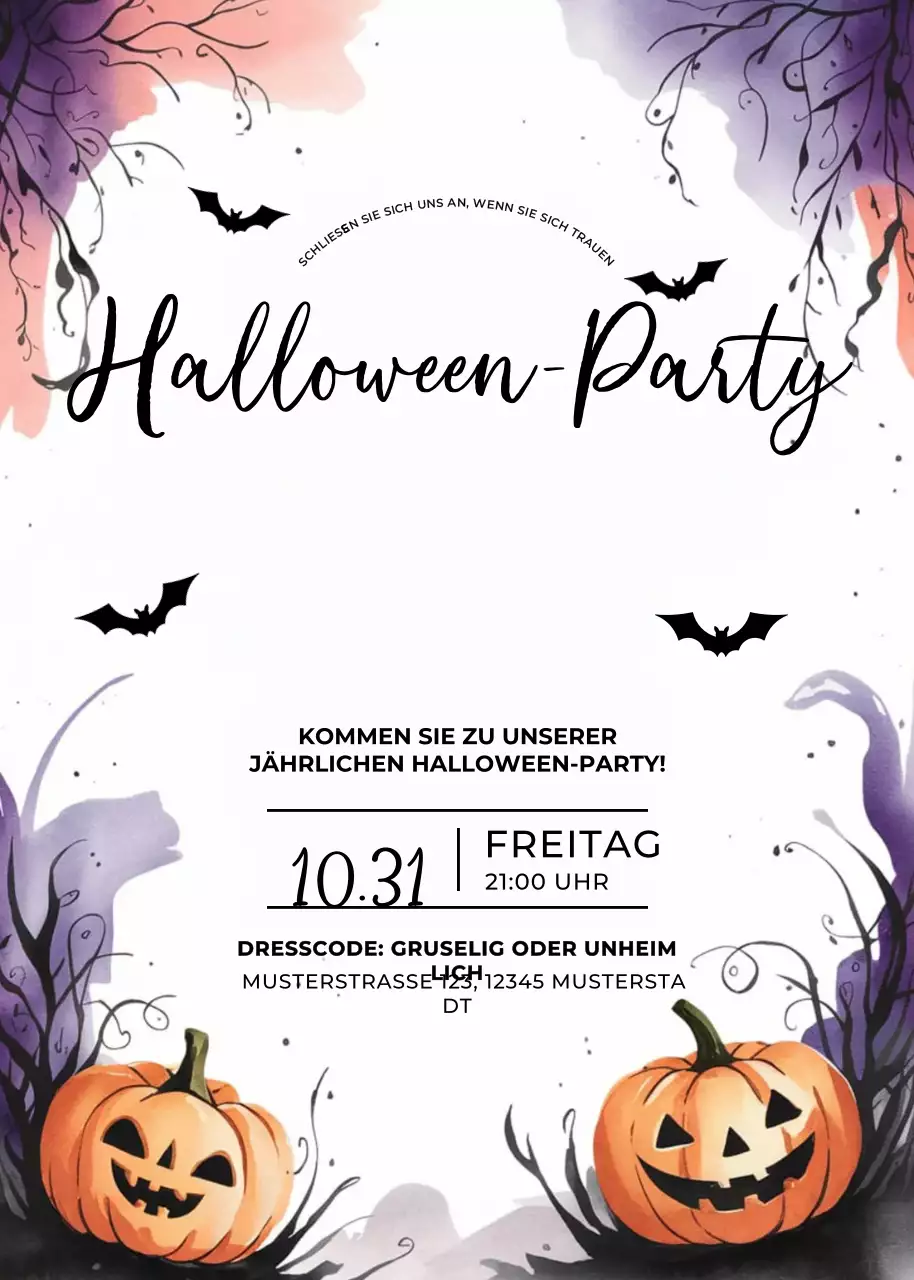 Schwarze Gothic-Halloween-Einladung