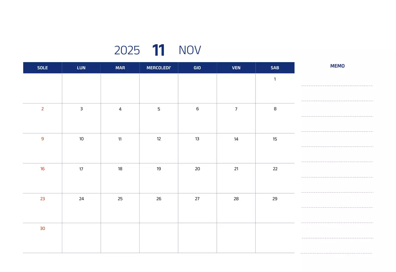 Calendario semplice con illustrazioni blu e pulite