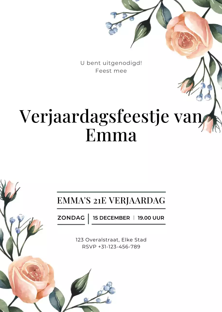 Witte oranje verjaardagsuitnodiging elegante stijl