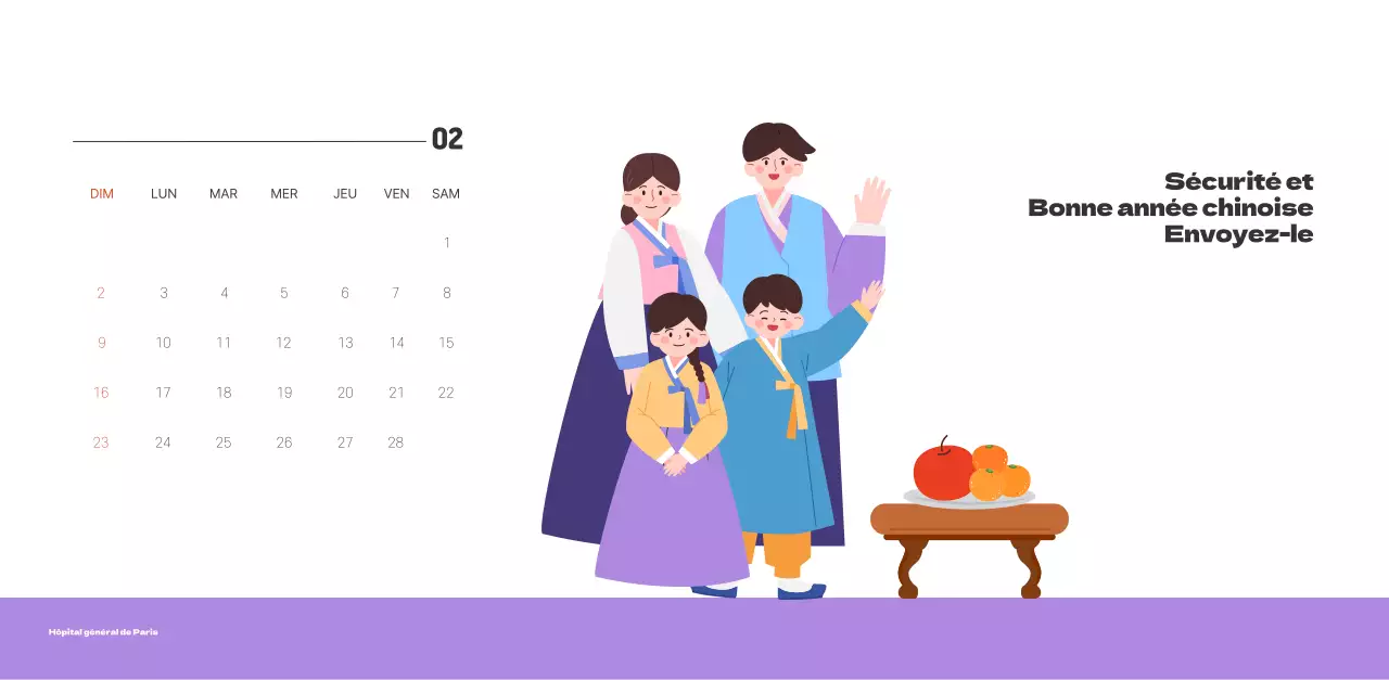 Un hôpital festif avec des illustrations sur le thème de la santé et de la famille et des accents colorés.