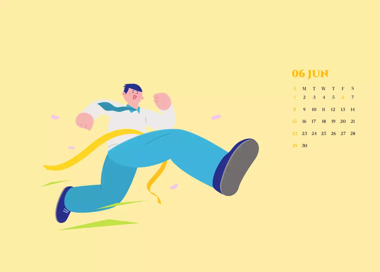 Kalender mit Jugendillustrationen auf gelb-grünem Hintergrund