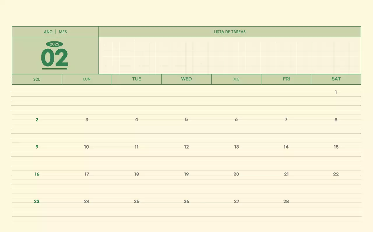 SAT Calendario de pared con concepto de bloc de notas del Día D en verde y amarillo claro