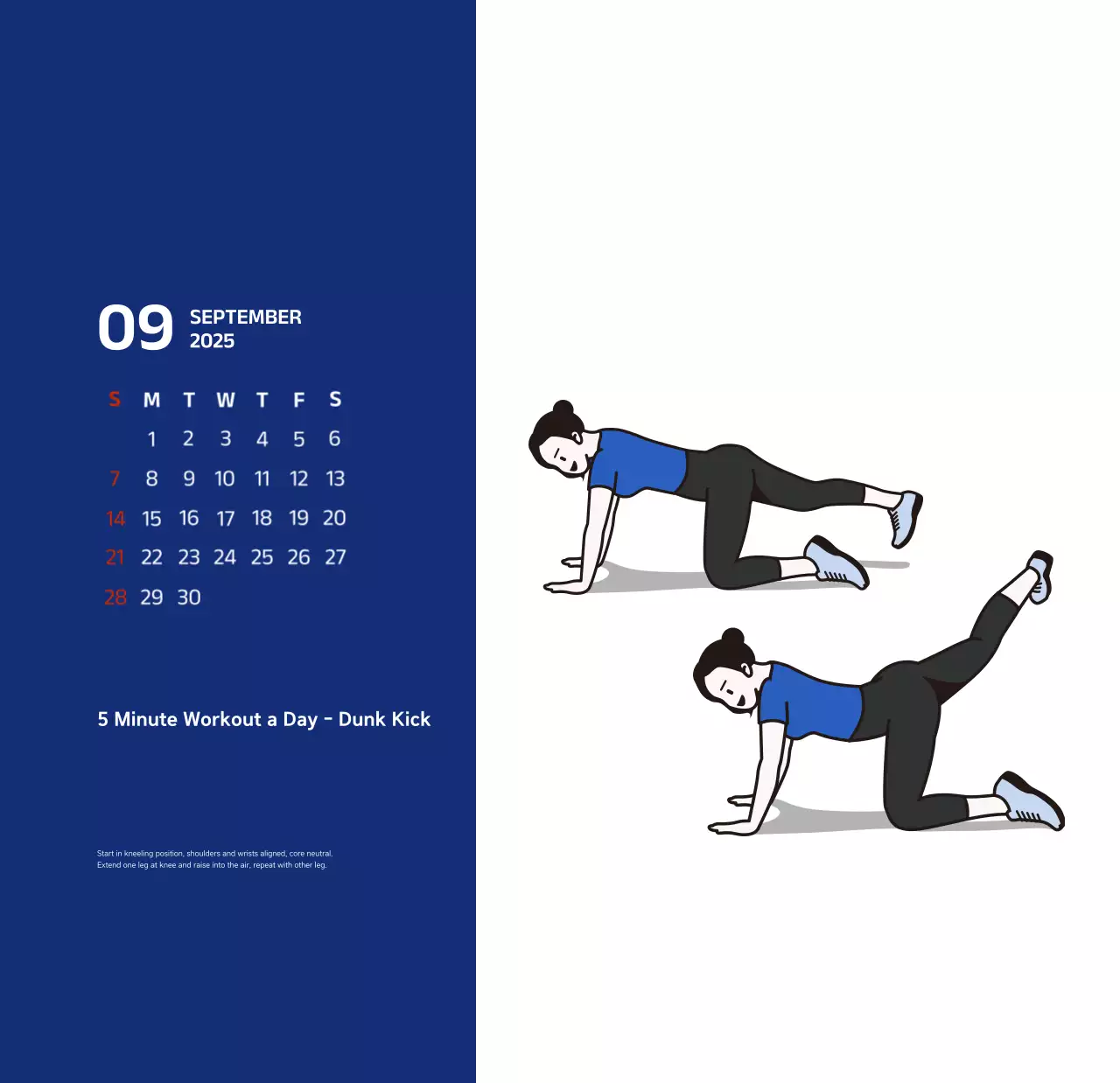 Lịch đơn giản với hình minh họa màu xanh gọn gàng