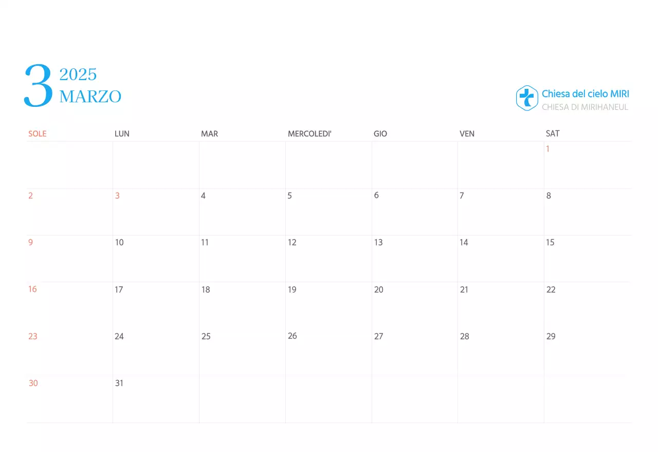 Calendario ecclesiastico blu di concezione moderna