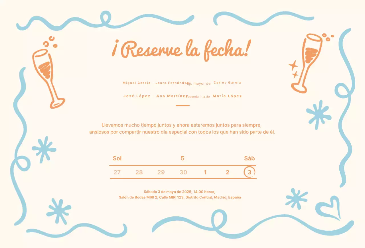 Bonita invitación de boda en azul claro