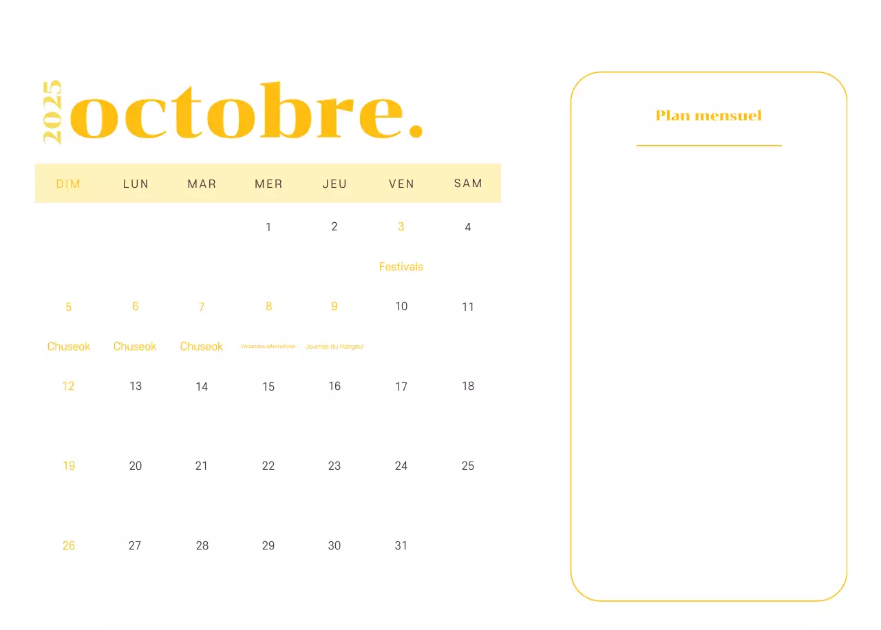 Calendrier avec illustrations de jeunes sur fond jaune-vert