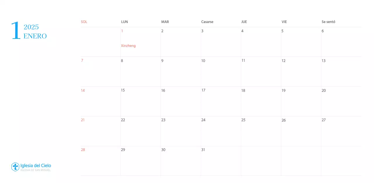 Calendario eclesiástico azul de concepto moderno